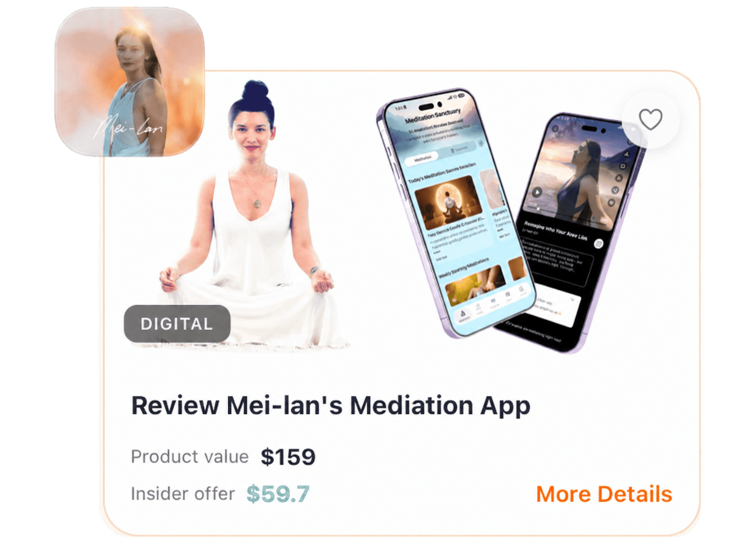 Digital campaign card for reviewing Mei-lan's Meditation App