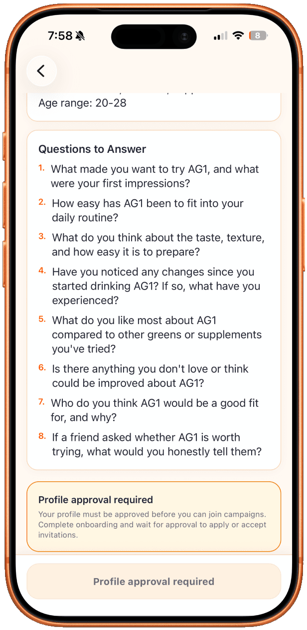 Creator app showing guided questions to answer in a product review