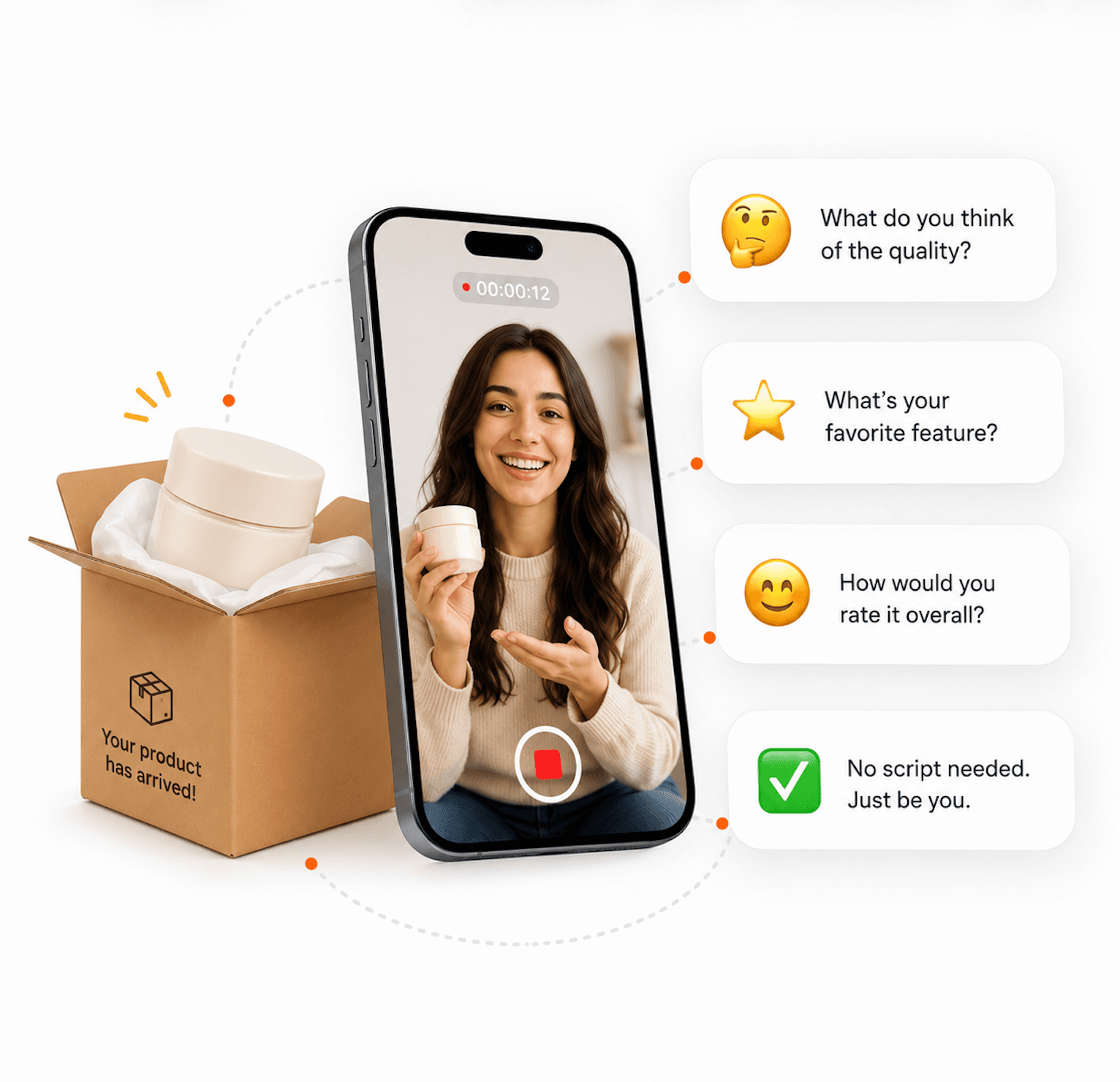 Creator recording a product review with guided brand questions